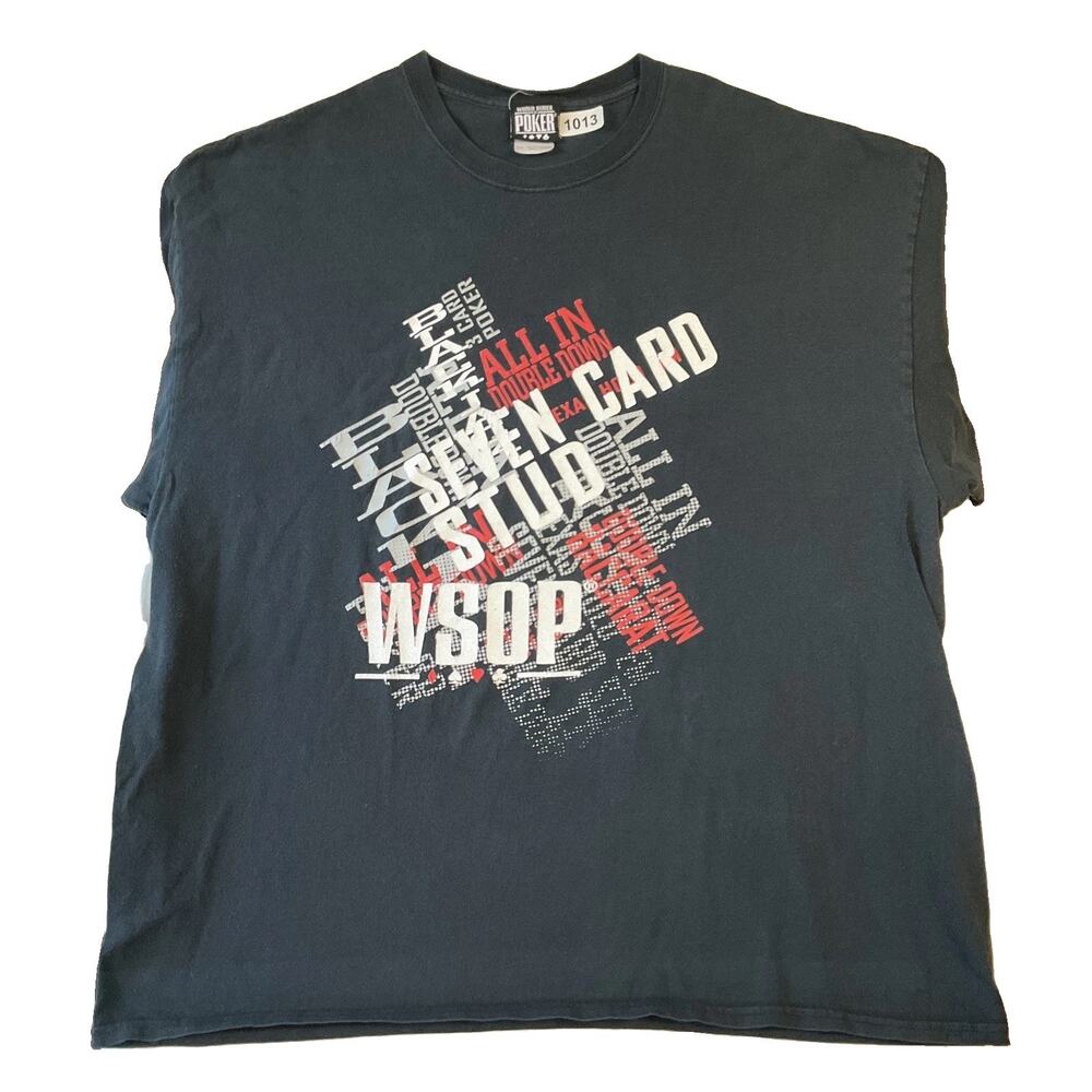 World Series Of Poker Men Shirt 2XL Black Graphic Print Words Logo Short Sleeve